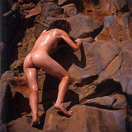 Naked rock climbing